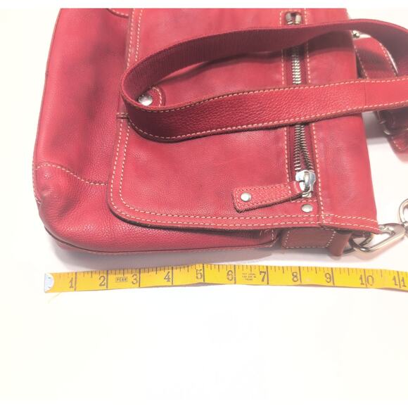 Vintage Fossil Pebbled Red Genuine Leather Crossbody Messenger Bag 75082 - Picture 12 of 14
